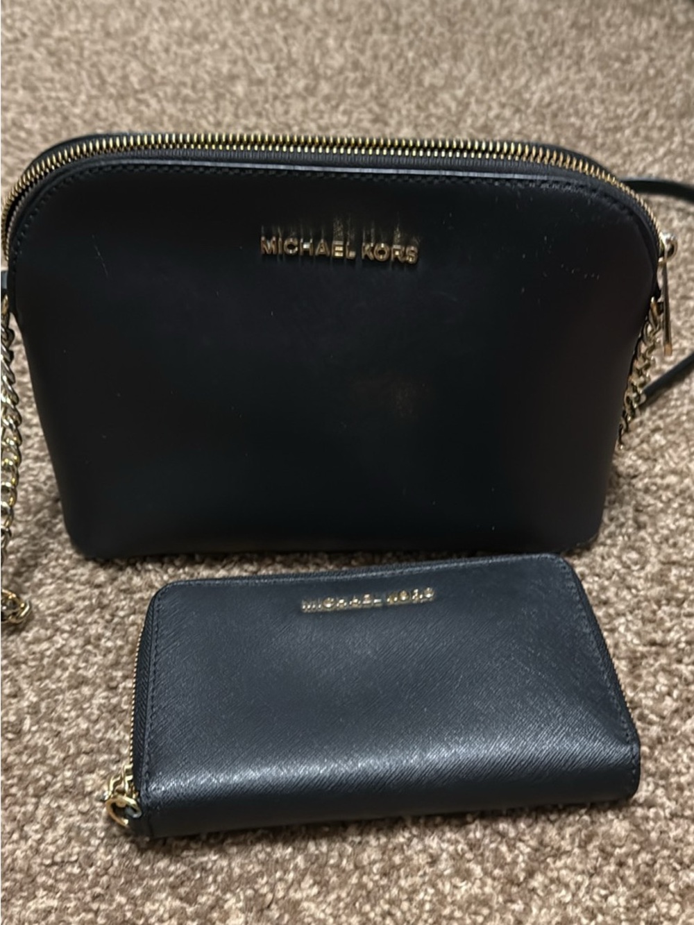 Michael Kors Black Leather Crossbody Bag with Matching Wallet